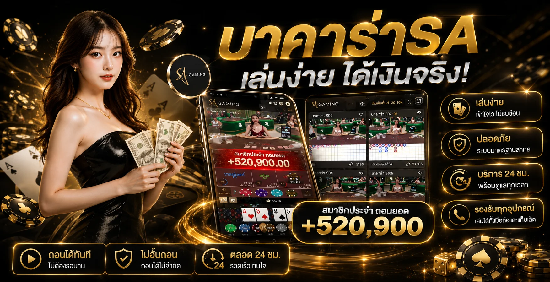 คาสิโนออนไลน์สด Dinruay บาคาร่า รูเล็ต ดีลเลอร์จริง เล่นบนมือถือ